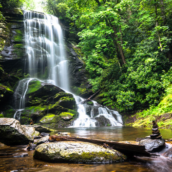 A waterfall in a lush forest showing the threat forever chemicals in water can pose.