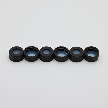 A row of septa caps for use in testing for pfas