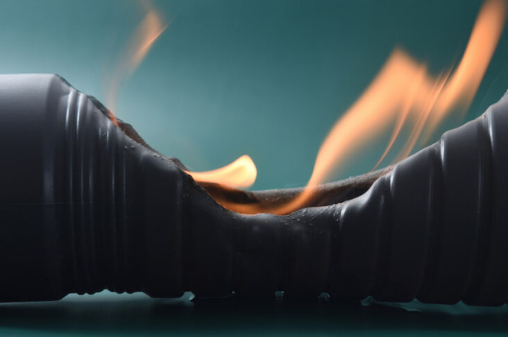 Black corrugated tubing melting and catching fire