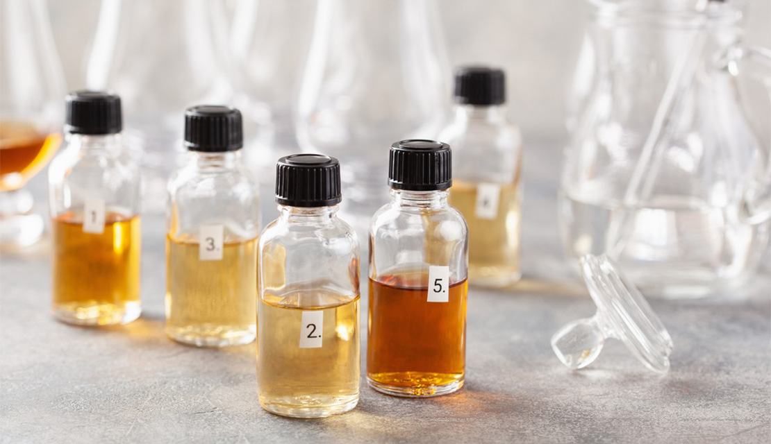 Vials filled for beverage testing.