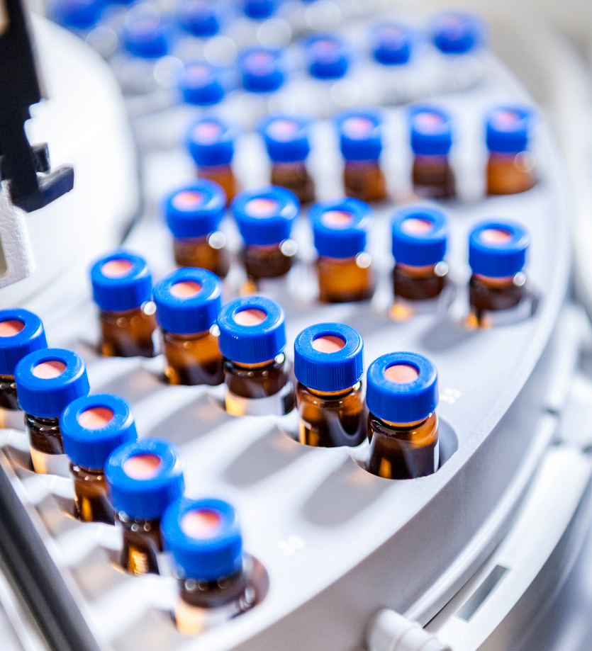 iStock-177411524 Sealed gas chromatography sample vials arranged in an autosampler tray
